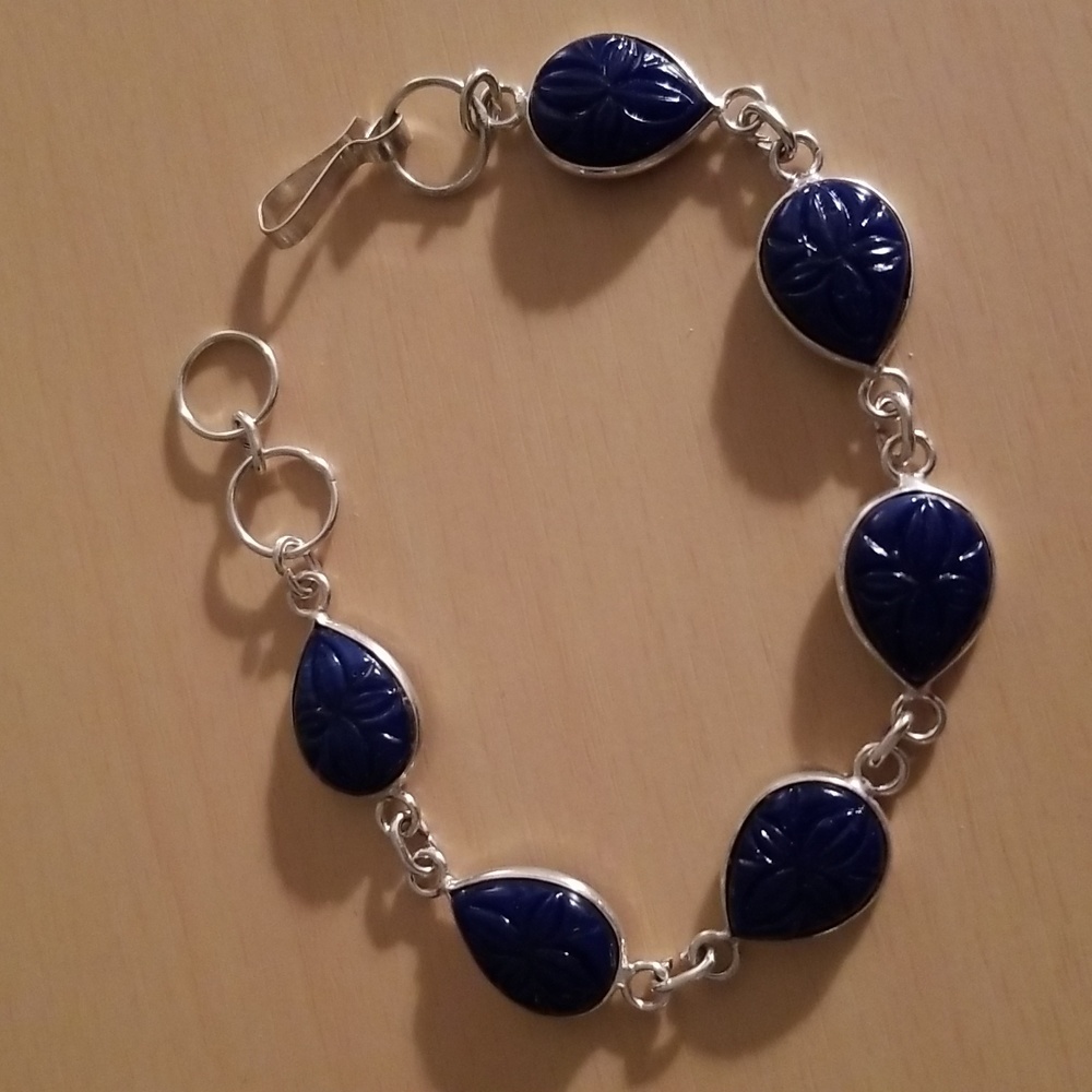 Blue Carved Cobalt Teardrop Toggle Bracelet - Picture 1 of 4